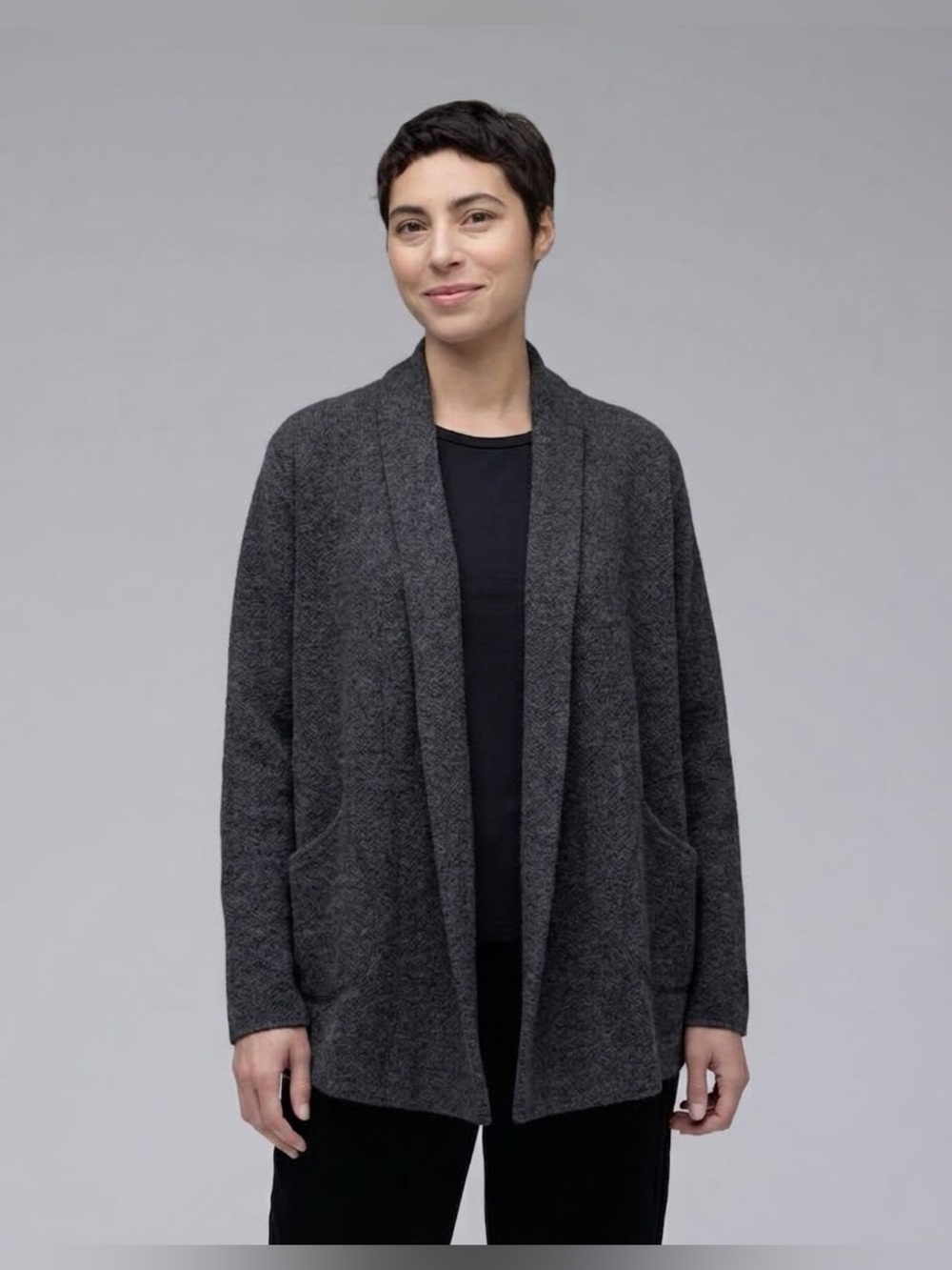 Cut Loose 100% Wool Boiled Open Cardigan Charcoal Lagenlook, L/XL